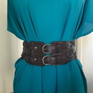 Braided brown double buckle belt S/M